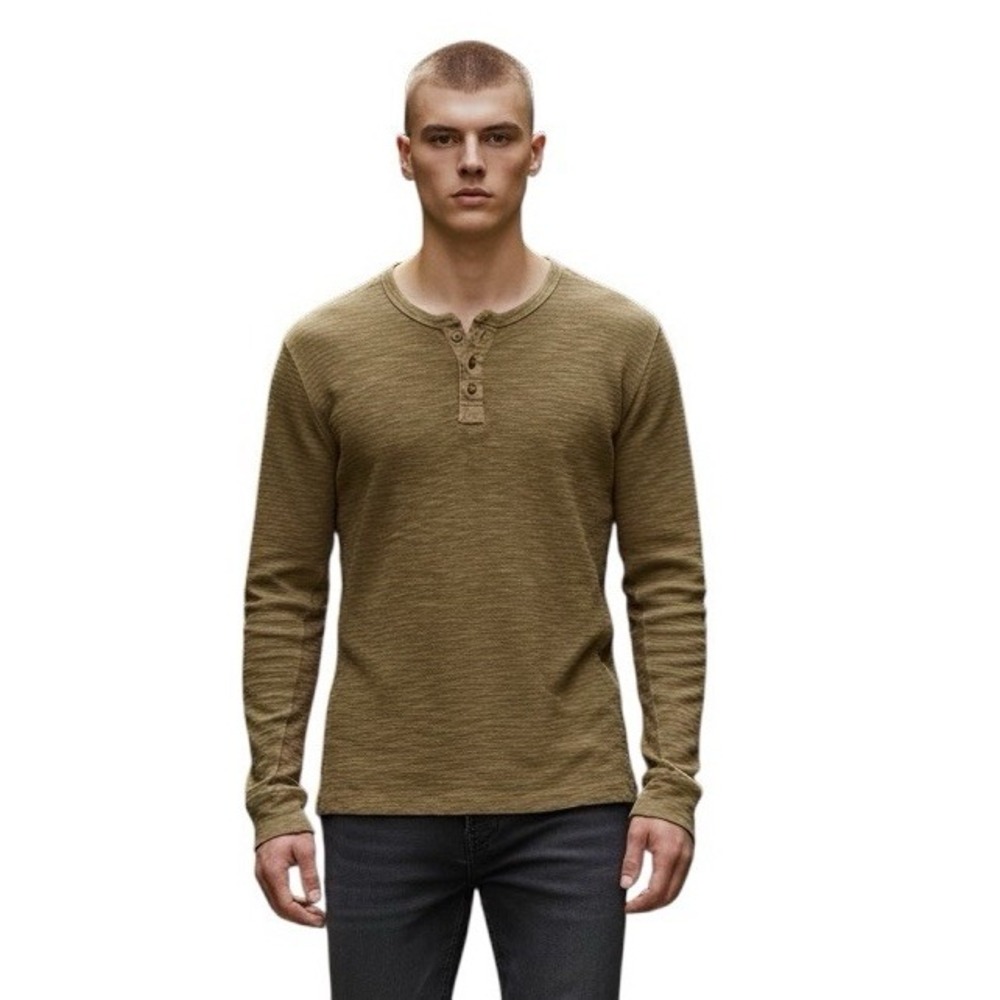 Lucky Brand Henley Shirt Mens X-Large Lived In Waffle Knit Thermal Long Sleeve